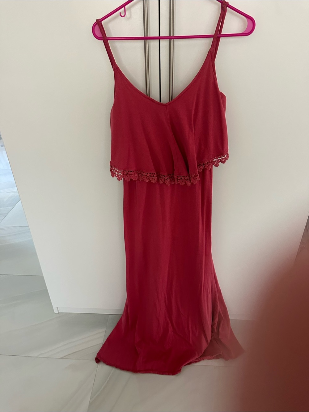 Red Crochet-Trim Maxi Dress